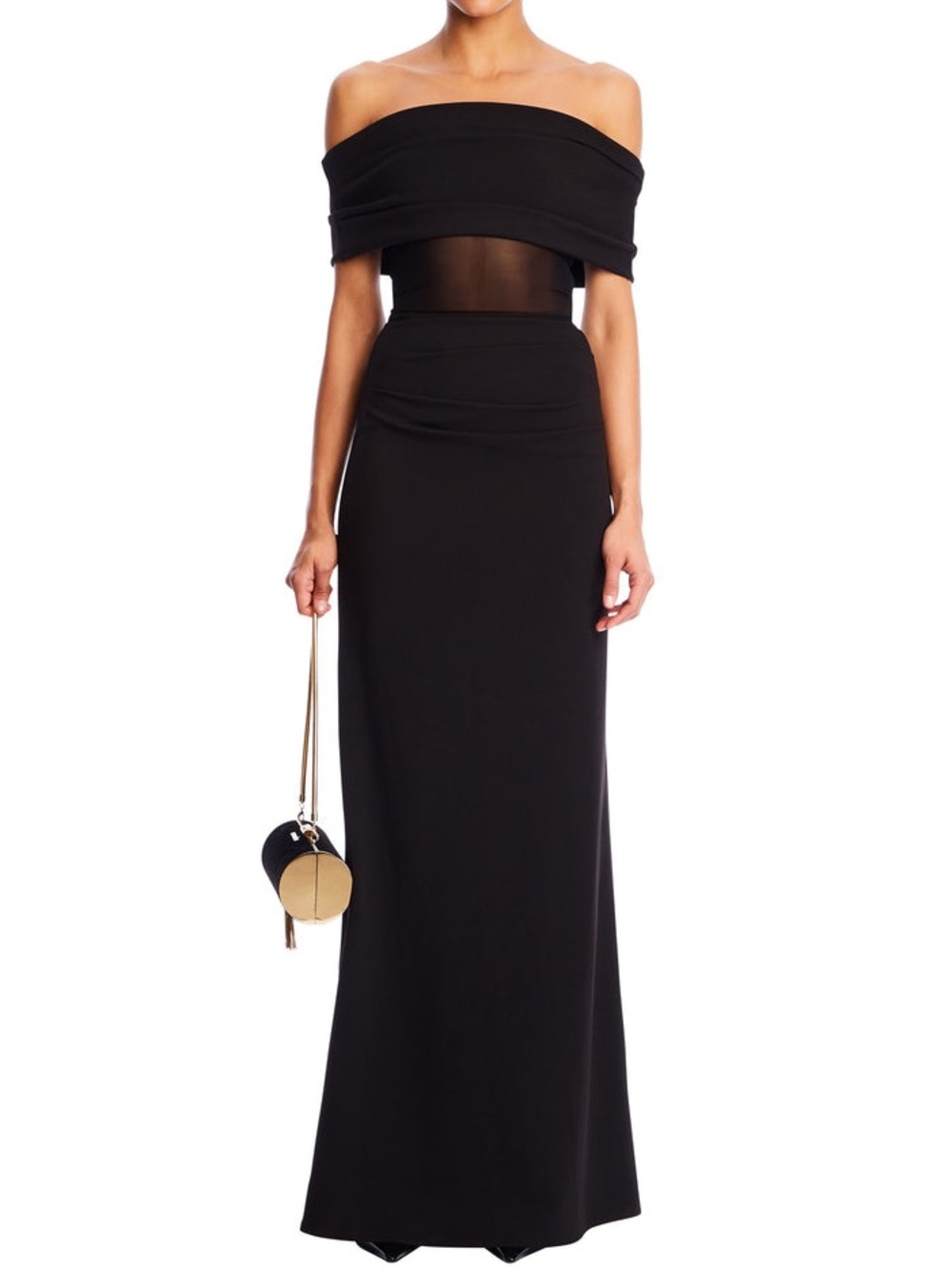 SER.O.YA Isabel Gown Black Sheer Mesh Off Shoulder Maxi Dress XS NWT